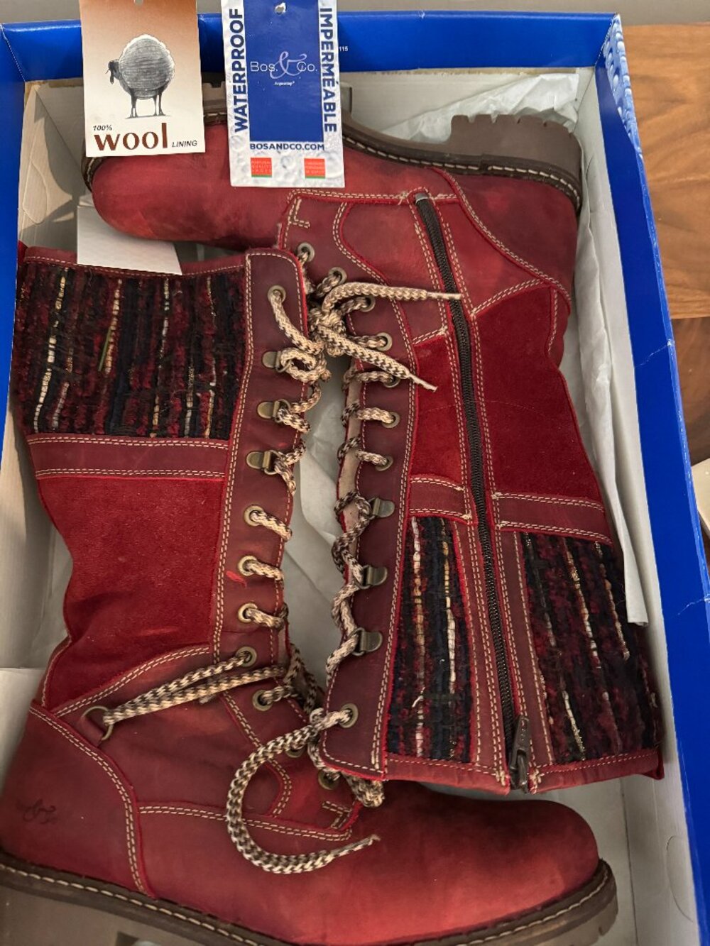 Bos & Co. HOLLAND Wool-Lined Waterproof Leather Boots Women’s 39 Red/Sangria Exc